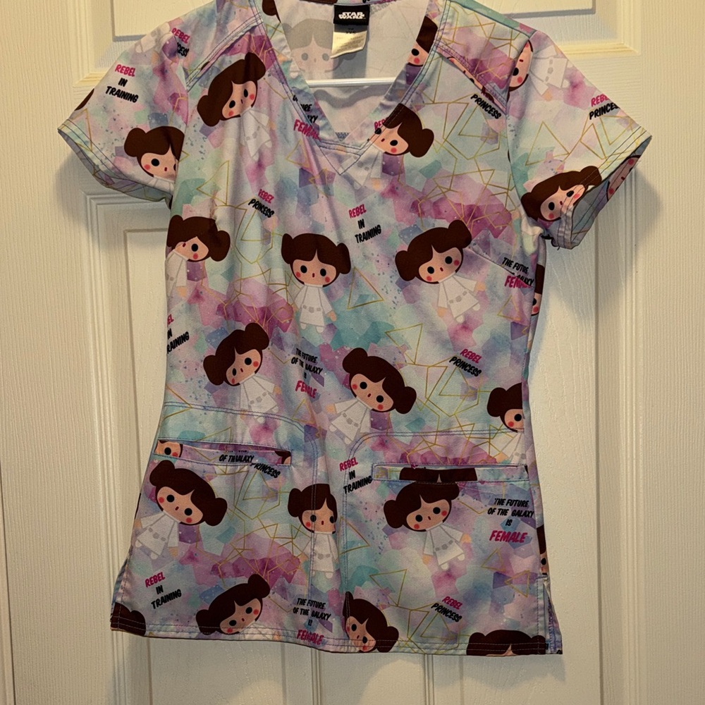 Colorful Character Print Scrub Top